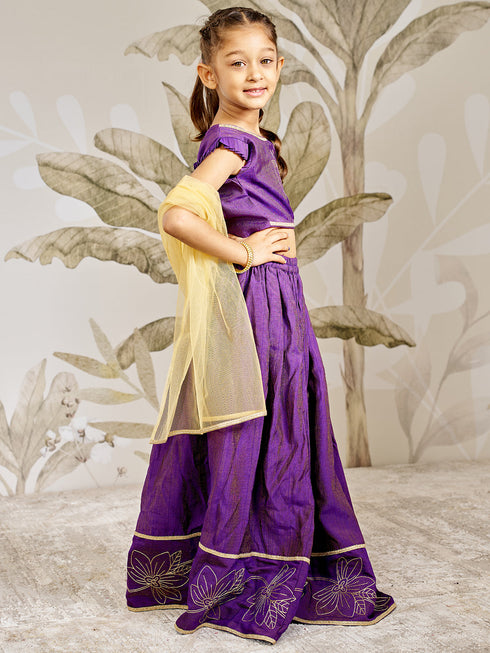 Girl's Purple Silk Lehenga Set